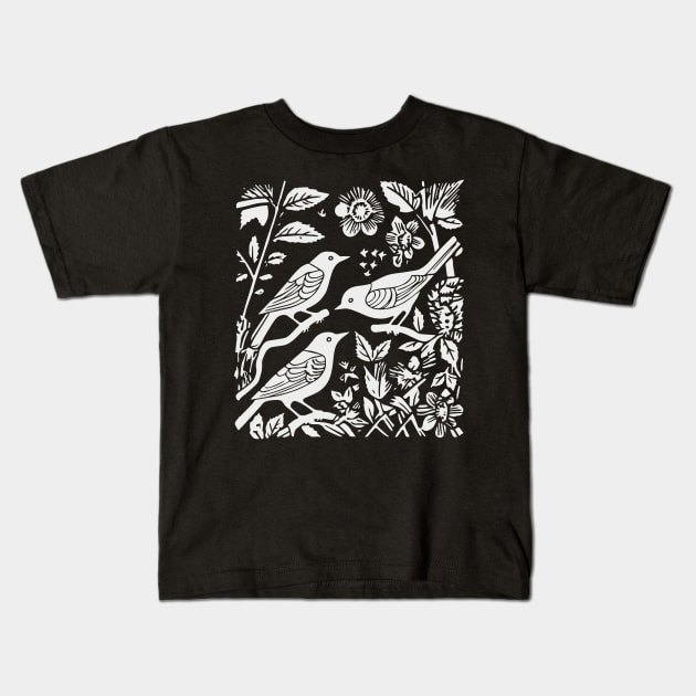 Lino Cut Birds Kids T-Shirt by n23tees